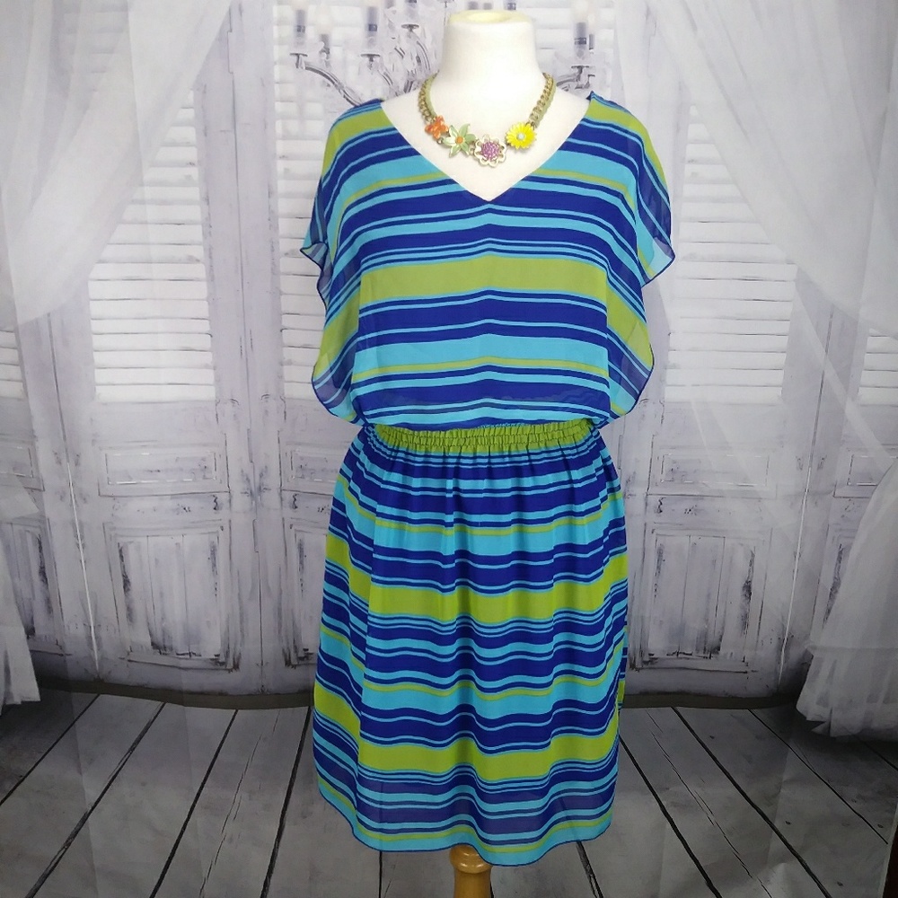 En Focus Blouson Striped Dress.Sz8. M50